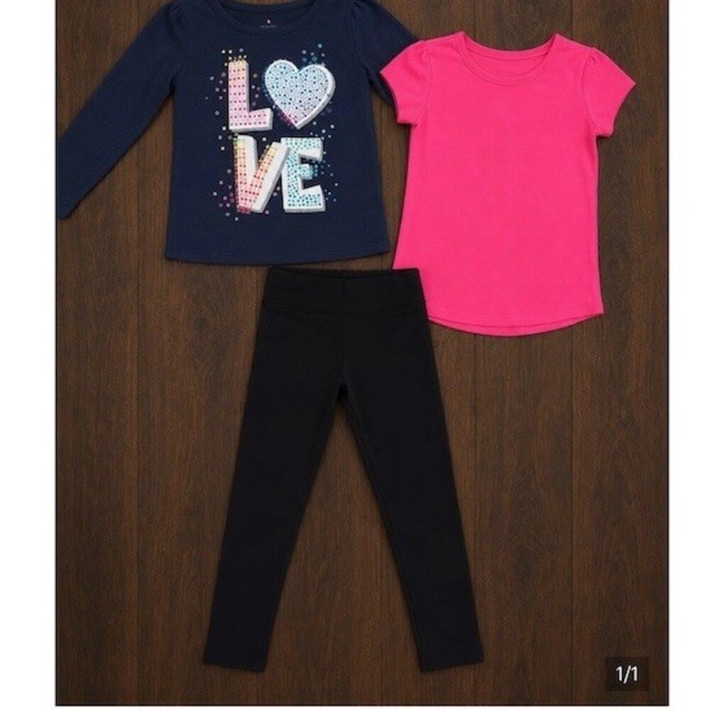 Carter's Girls Outfit Set Size 4T 3-Piece LOVE Tops & Leggings Multicolor